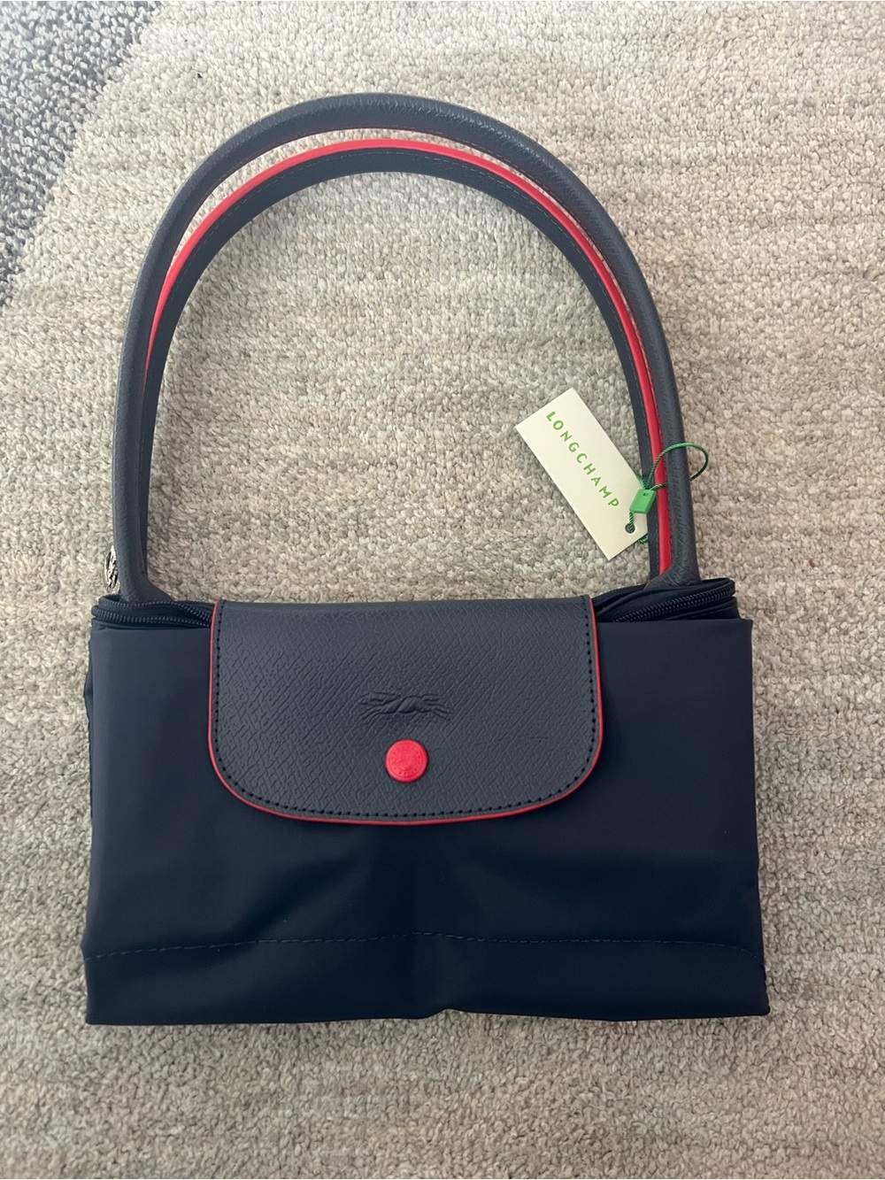 Longchamp Navy Shoulder Bag with Red Trim